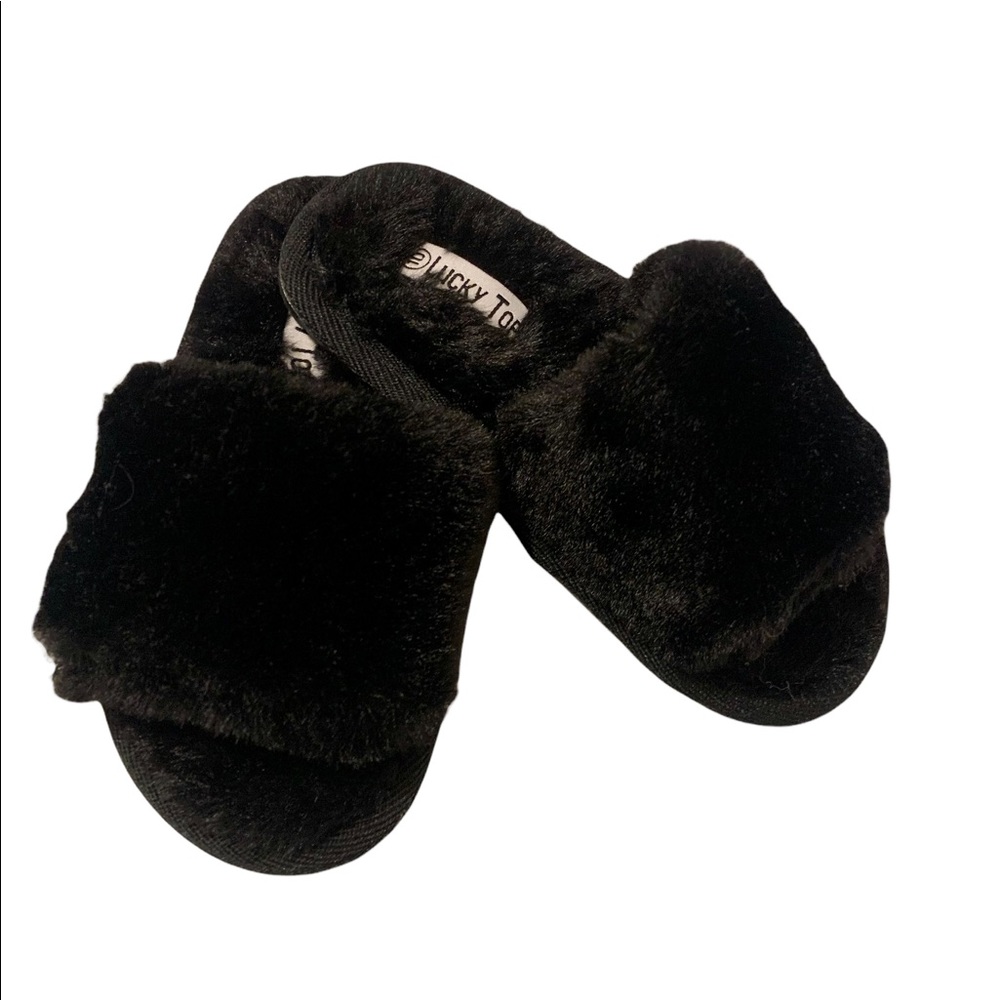 Toddler Size 10 Fuzzy Black Slip Ons